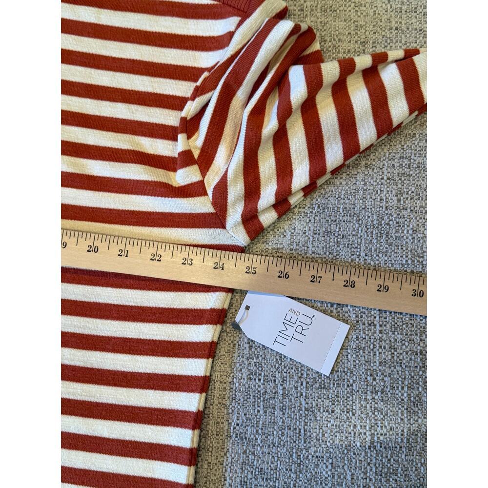 Time and Tru Women's Long Sleeve Boat Neck Top Shirt Stripes Orange XL (16-18) - Picture 5 of 11